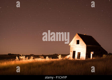 Old Ranch house at Night in South Dakota. Stock Photo