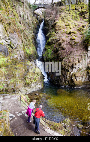 Aira Force waterfall, near Glenridding and Lake Ullswater, Lake District, Cumbria, England Stock Photo