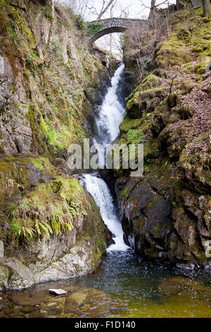 Aira Force waterfall, near Glenridding and Lake Ullswater, Lake District, Cumbria, England Stock Photo