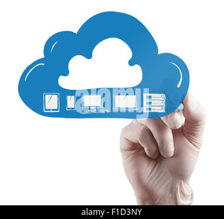 technician hand drawing a Cloud Computing diagram on the new computer interface Stock Photo