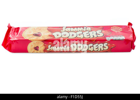 Jammie Dodgers packet of biscuits cut out or isolated against a white background, UK. Stock Photo