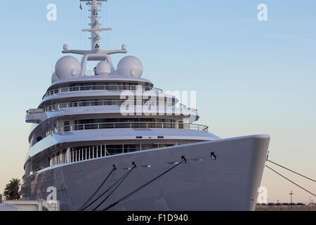 Luxury yacht moored on harbor Stock Photo