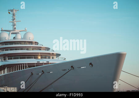 Luxury yacht moored on harbor Stock Photo