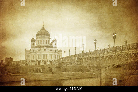 Retro style image of The Cathedral of Christ the Saviour in Moscow, Russia Stock Photo