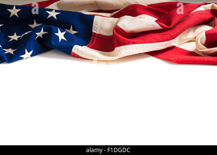 A vintage flag of the United States of America on white with copy space Stock Photo