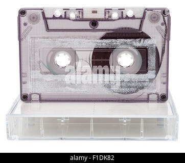 Blank compact cassette tape box design mockup view. Vintage