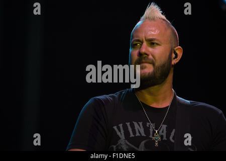 LINCOLN, CA - August 29: Chet Robert of 3 Doors Down performs at Thunder Valley Casino Resort in in Lincoln, California on Augus Stock Photo