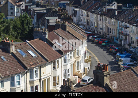 Terraced houses on the outskirts of Brighton, East Sussex, England, United Kingdom Stock Photo