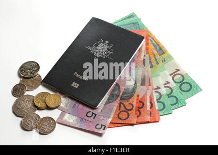 Australian Passport and dollars Stock Photo