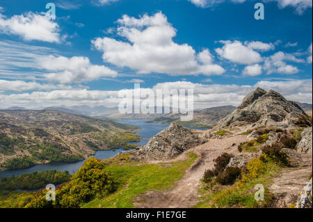 Looking down on Loch Katrine from the summit of Ben A'an in the Trossachs National Park in the Highlands of Scotland Stock Photo