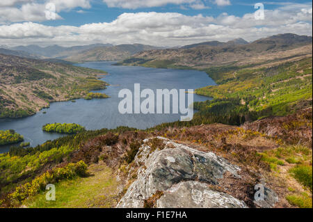 Looking down on Loch Katrine from the summit of Ben A'an in the Trossachs National Park in the Highlands of Scotland Stock Photo