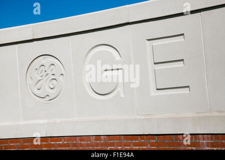 A logo sign outside of the General Electric (GE) Appliance Park manufacturing facility in Louisville, Kentucky on August 25, 201 Stock Photo