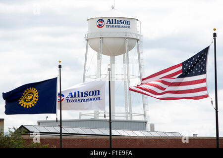 A logo sign outside of the headquarters of Allison Transmission in Indianapolis, Indiana on August 25, 2015. Stock Photo