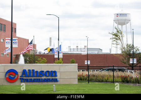 A logo sign outside of the headquarters of Allison Transmission in Indianapolis, Indiana on August 25, 2015. Stock Photo