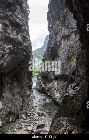 The southern end of the Cares Gorge at Caín in the Picos de Europa national park Stock Photo
