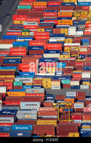 Containers at Ports of Auckland, Auckland, North Island, New Zealand - aerial Stock Photo