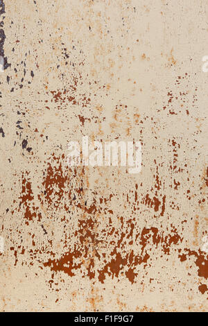 Close-up of old painted metal surface with rusty spots. Stock Photo