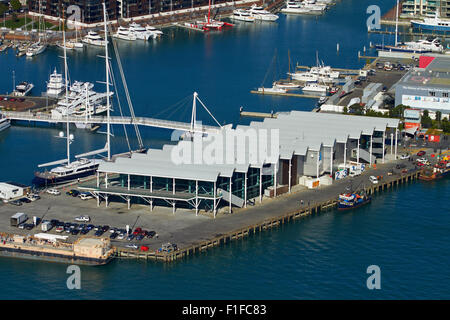 ANZ Viaduct Events Centre, Viaduct Harbour, Auckland, North Island, New Zealand - aerial Stock Photo