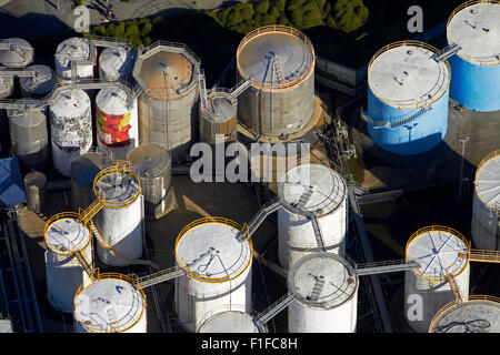 Tank Farm, Wynyard Quarter, Auckland waterfront, Auckland, North Island, New Zealand - aerial Stock Photo