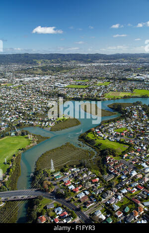 Whau River, Avondale, Auckland, North Island, New Zealand - aerial Stock Photo