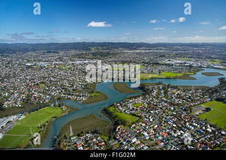 Whau River, Avondale, Auckland, North Island, New Zealand - aerial Stock Photo