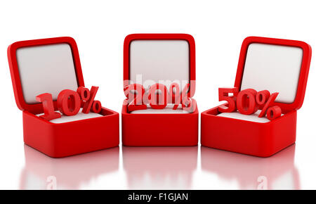 3d renderer image. Gift box with percent discount sign. Concept of discount. Isolated white background Stock Photo