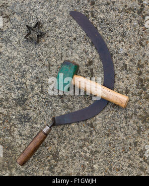 Sickle and hammer and star symbols of the Russian Revolution. Stock Photo