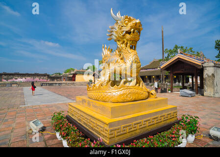 Hue citadel Vietnam, a golden dragon at the centre-piece of a huge courtyard inside the citadel in Hue, Central Vietnam. Stock Photo