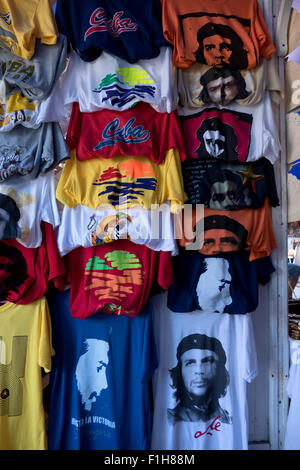 Shopping in Varadero, Cuba. Caribbean holiday, Cuban tourism. Market for tourists, shop selling souvenir, gift, present, shirts Stock Photo