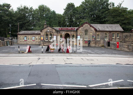 Haworth Railway station in West Yorkshire famous for being en route the Keighley and Worth Valley steam railway Stock Photo