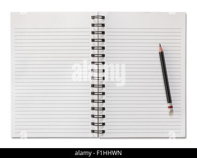 blank spiral notebook and pencil isolated on white Stock Photo