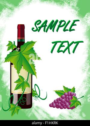 red wine and grapes is in a green frame vector illustration Stock Vector