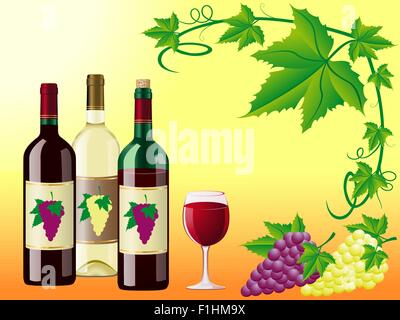 wine is red white with a grapes and decorative pattern of leaves vector illustration Stock Vector