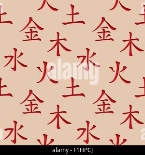 Feng Shui. Five Elements. Dark perforated paper with cut out effect. 3d seamless background. Vector EPS10. Stock Vector