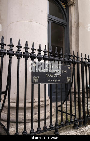 Original cast iron railings outside the Georgian building, City Hall, formerly Royal Exchange in Dame Street, Dublin, Ireland. Stock Photo