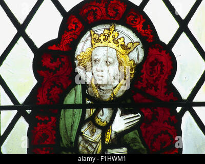 Stained glass image of Edward the Confessor, interior of Canterbury Cathedral, Kent Stock Photo