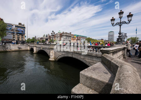 O' Connell Bridge and view east in Dublin towards Liberty Hall, Ireland. Stock Photo