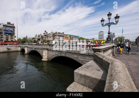 O' Connell Bridge and view east in Dublin towards Liberty Hall, Ireland. Stock Photo