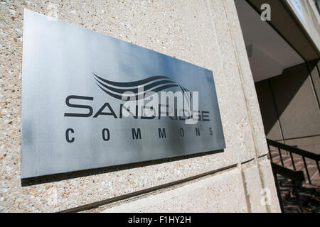 A logo sign outside of the headquarters of SandRidge Energy, in Oklahoma City, Oklahoma, on August 20, 2015. Stock Photo