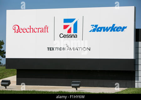 A logo sign outside of the headquarters of the Cessna Aircraft Company in Wichita, Kansas, on August 22, 2015. The Company is a  Stock Photo