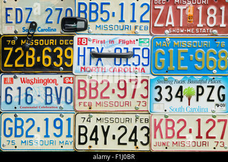 American license plates used as a door panel in a vw beetle car Stock Photo