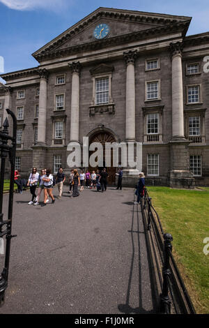 The main entrance to Trinity College Dublin off College Green, Ireland. Stock Photo