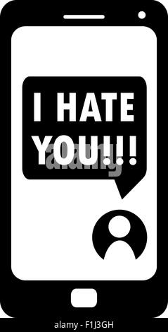 Cyberbullying, I hate you message on smartphone display, vector Stock Vector