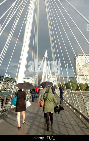 London, Uk, 2 September 2015, Pedestrians On Hungerford Bridge From 