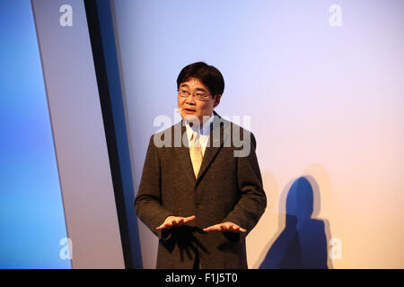 Berlin, Germany, 2st September, 2015: Tetsuro Homma, President Appliance Company, delivers speech during Panasonic Corporation's media conference on IFA consumer electronics unlimited fair 2015. Credit:  Jake Ratz/Alamy Live News Stock Photo