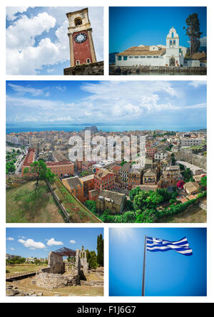 Corfu (Kerkyra) collage. Set of attractive Corfu sights Stock Photo