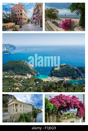 Corfu (Kerkyra) collage. Set of attractive Corfu sights Stock Photo