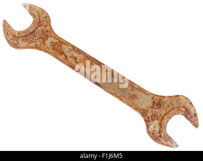 Old rusty wrench isolated on white background. File contains a clipping path. Stock Photo