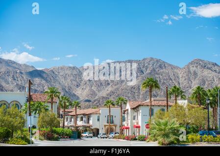 La Quinta Downtown California Coachella Valley. Old Town La Quinta with Mountain View, United States. La Quinta, Riverside Count Stock Photo