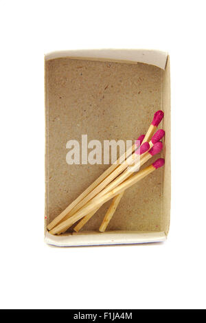 Frontal view of an almost empty matchbox on white background Stock Photo